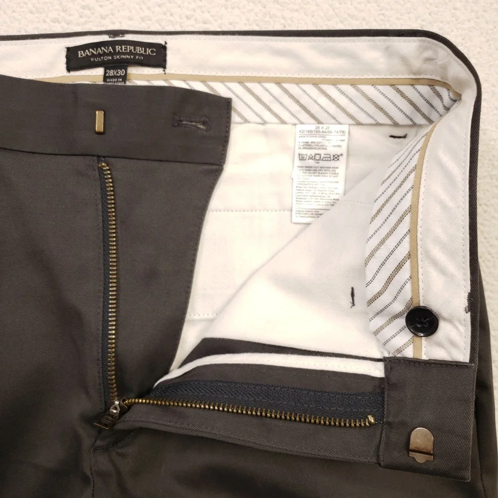 Banana Republic Chino Pants Mens 28x30 Gray Fulton Skinny Fit Stretch Cotton